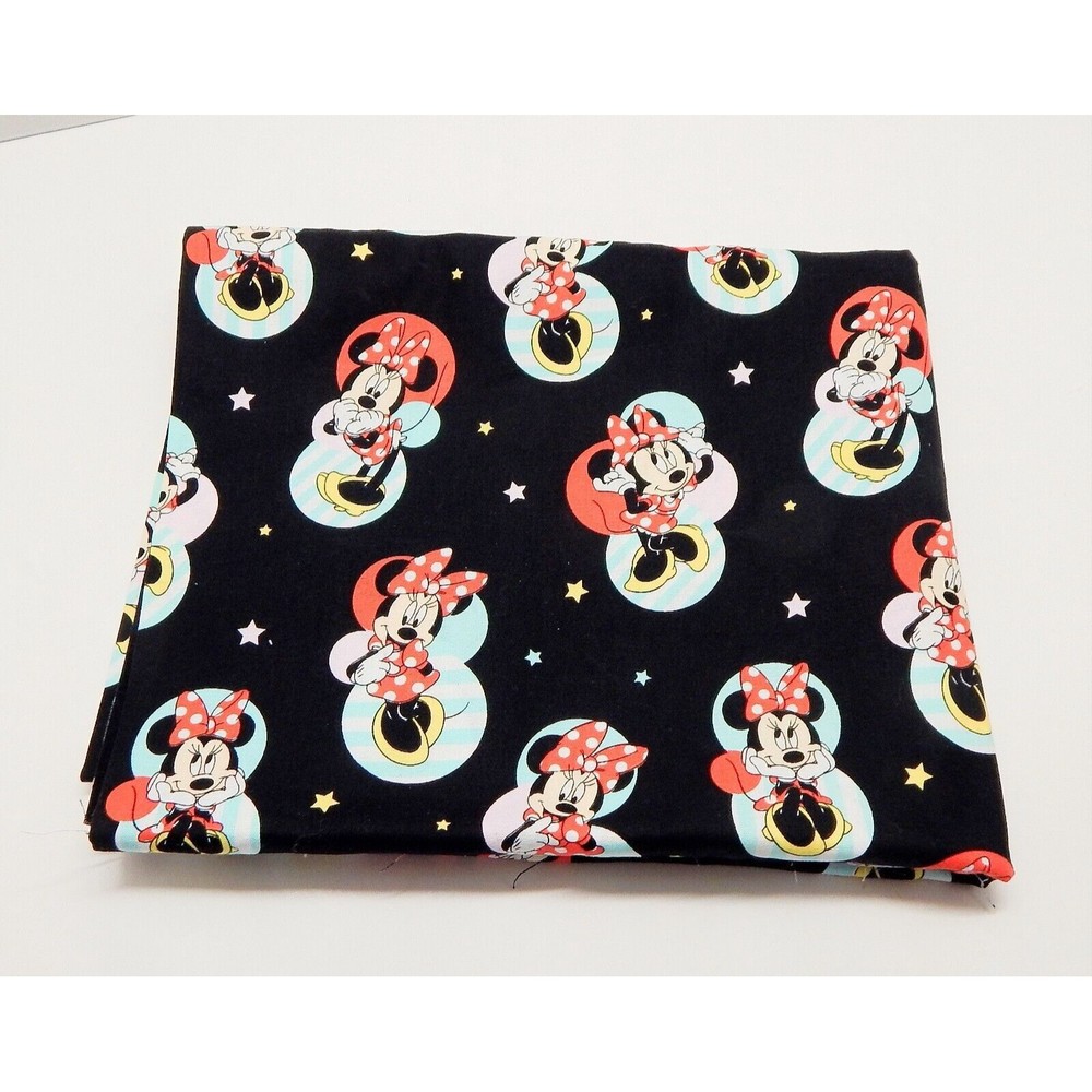 Springs Creative Fabric Minnie Mouse Badges 2 Yards Cotton Black Disney Stars